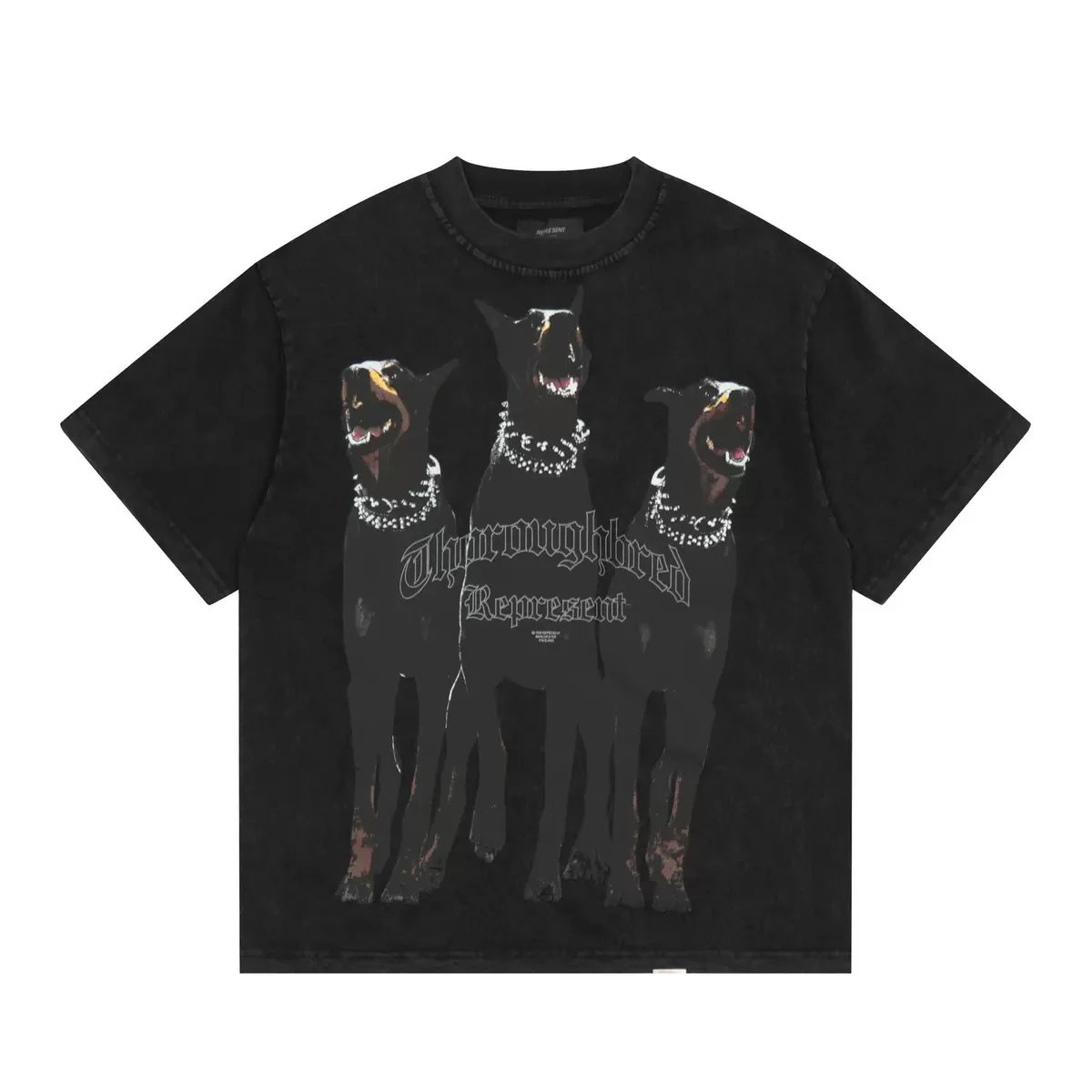 Represent Graphic Print Beige Black Green Short Sleeve T-Shirt
