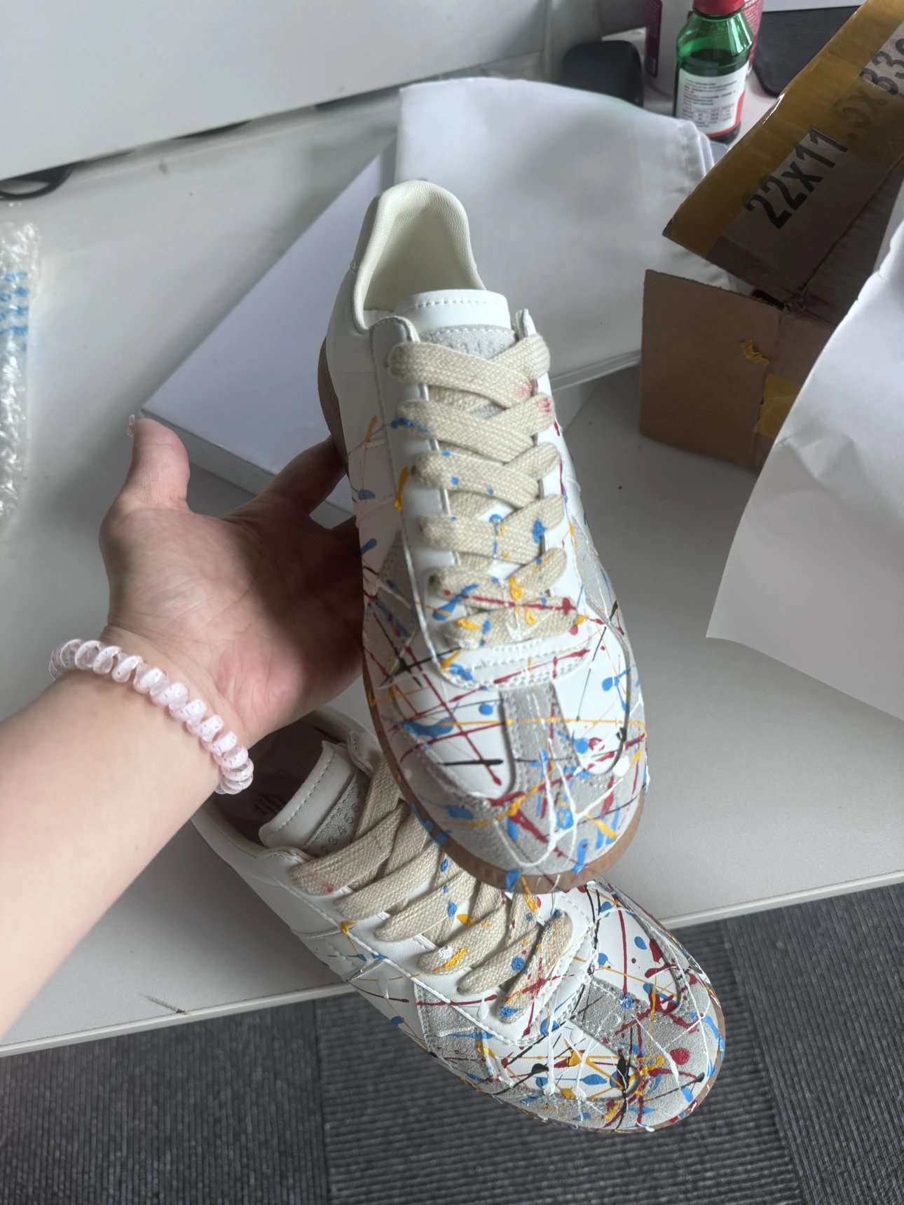 Maison Margiela Replica Black Multicolor Paint Splatter Sneakers