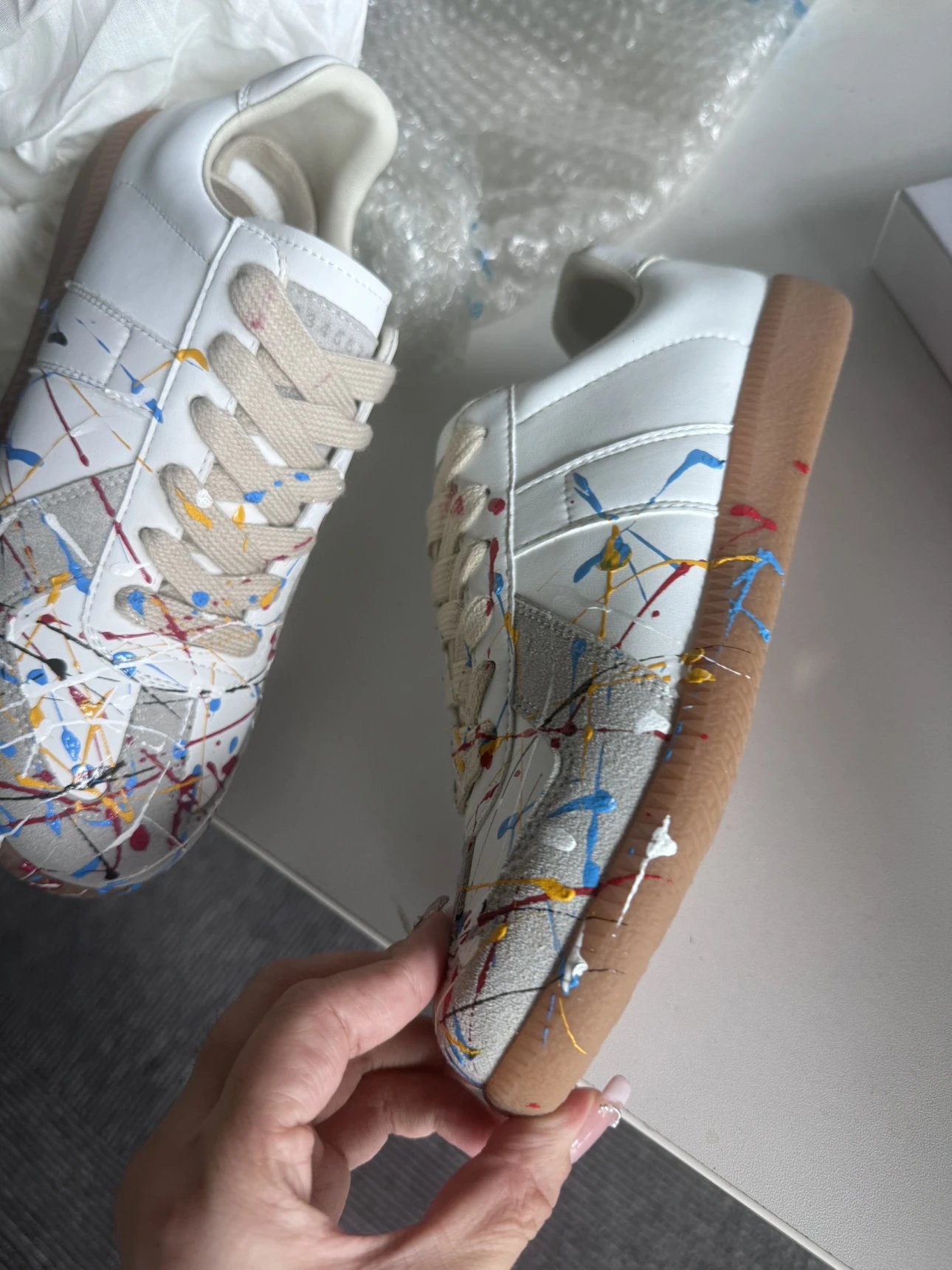 Maison Margiela Replica Black Multicolor Paint Splatter Sneakers