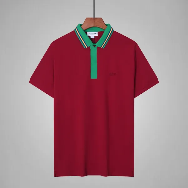Lacoste Classic Polo Shirt Burgundy with Green Collar Trim - 1