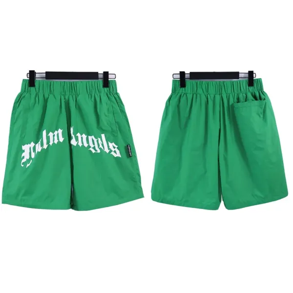 Palm Angels Logo Print Nylon Shorts Green - 1