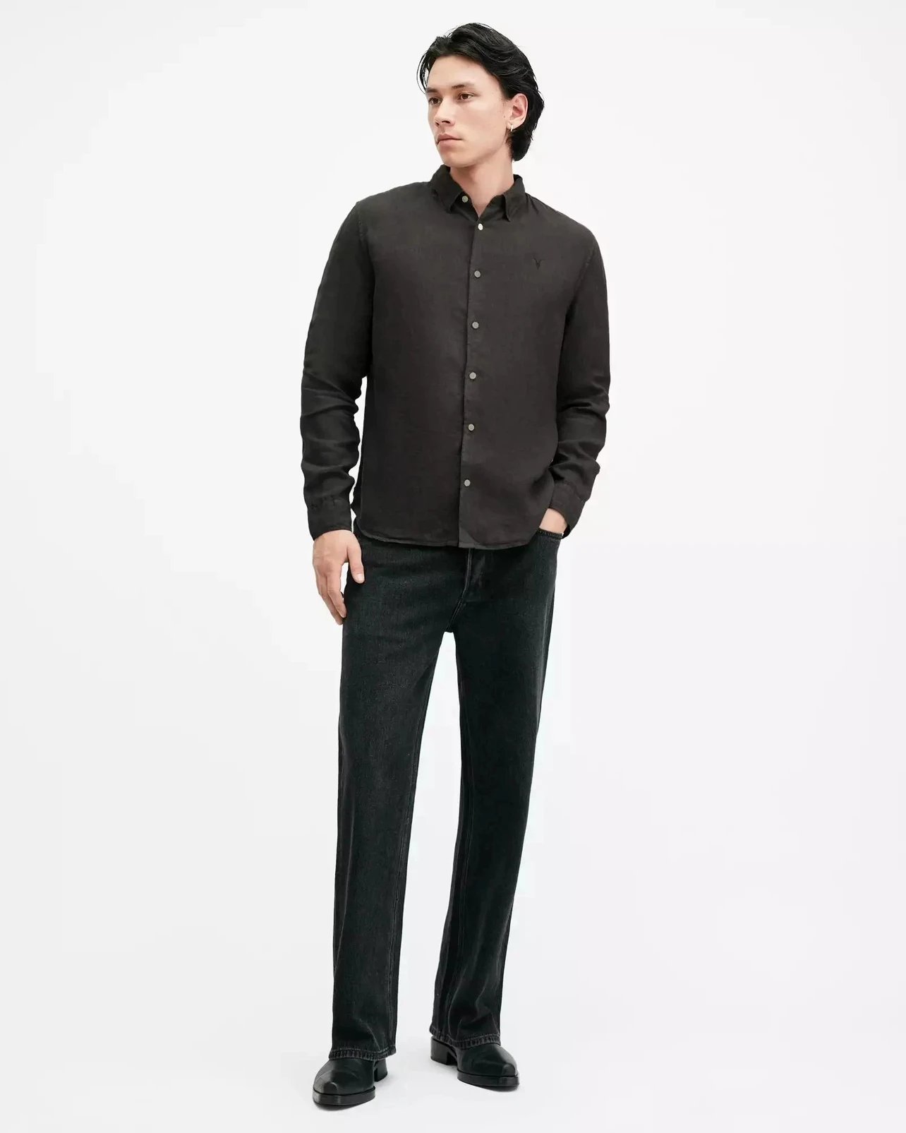 All Satins Men's Linen Goat Embroidery Shirt 8274-08