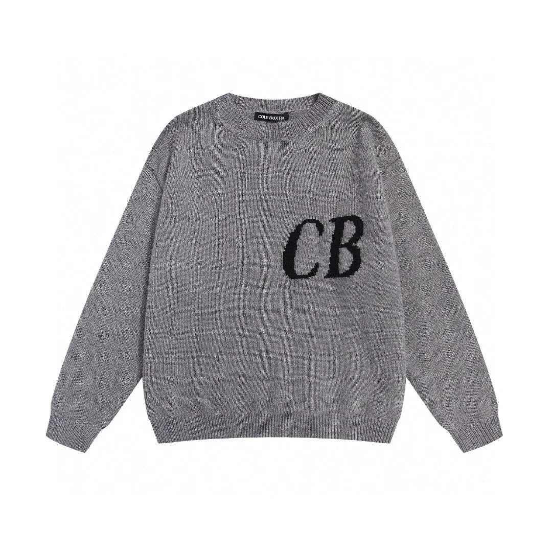 Cole Buxton, CB letter jacquard crew neck knit sweater