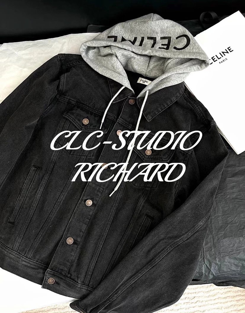 [Flagship Store Stock] 23FW CELIN Early Autumn New CHARCOAL Hooded Letter Cowboy Jacket Men's and Women's Same Jacket Jacket
