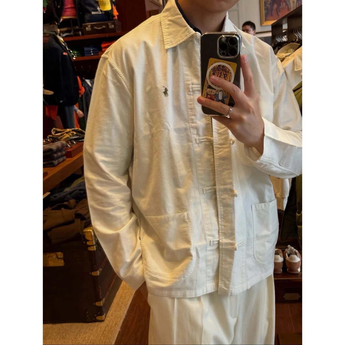 [High Quality] RL POLO Ralph Lauren Pony Embroidery New Chinese Style Vintage Old Money Style Frog Button Placket Turn-Down Collar Cotton Corduroy Long Sleeve Shirt Jacket Unisex