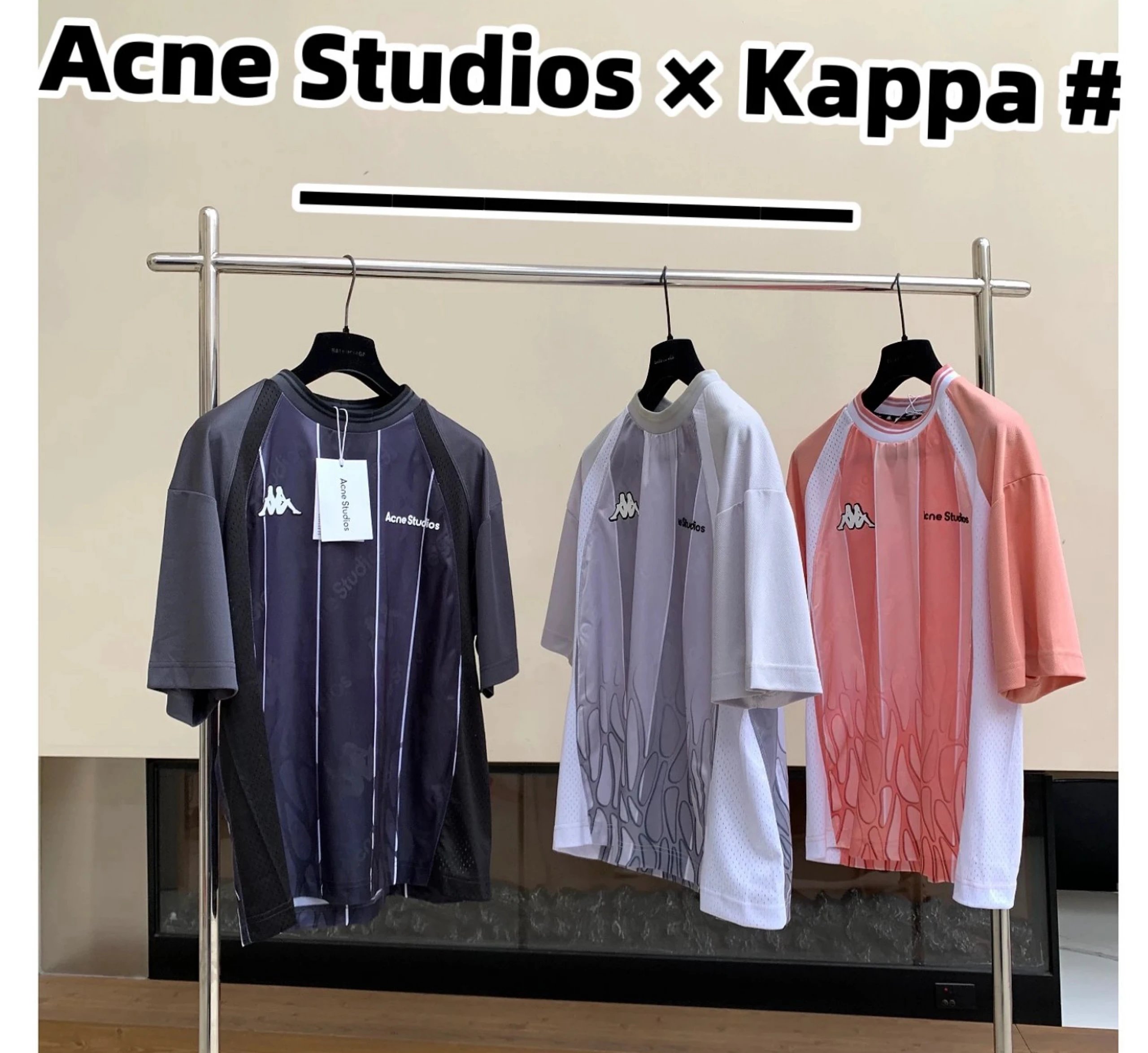 [Original Quality] Summer New Acne Studios x Kappa Collaboration Mesh Panel Striped Functional Quick-Dry Athletic Short-Sleeve T-Shirt Unisex