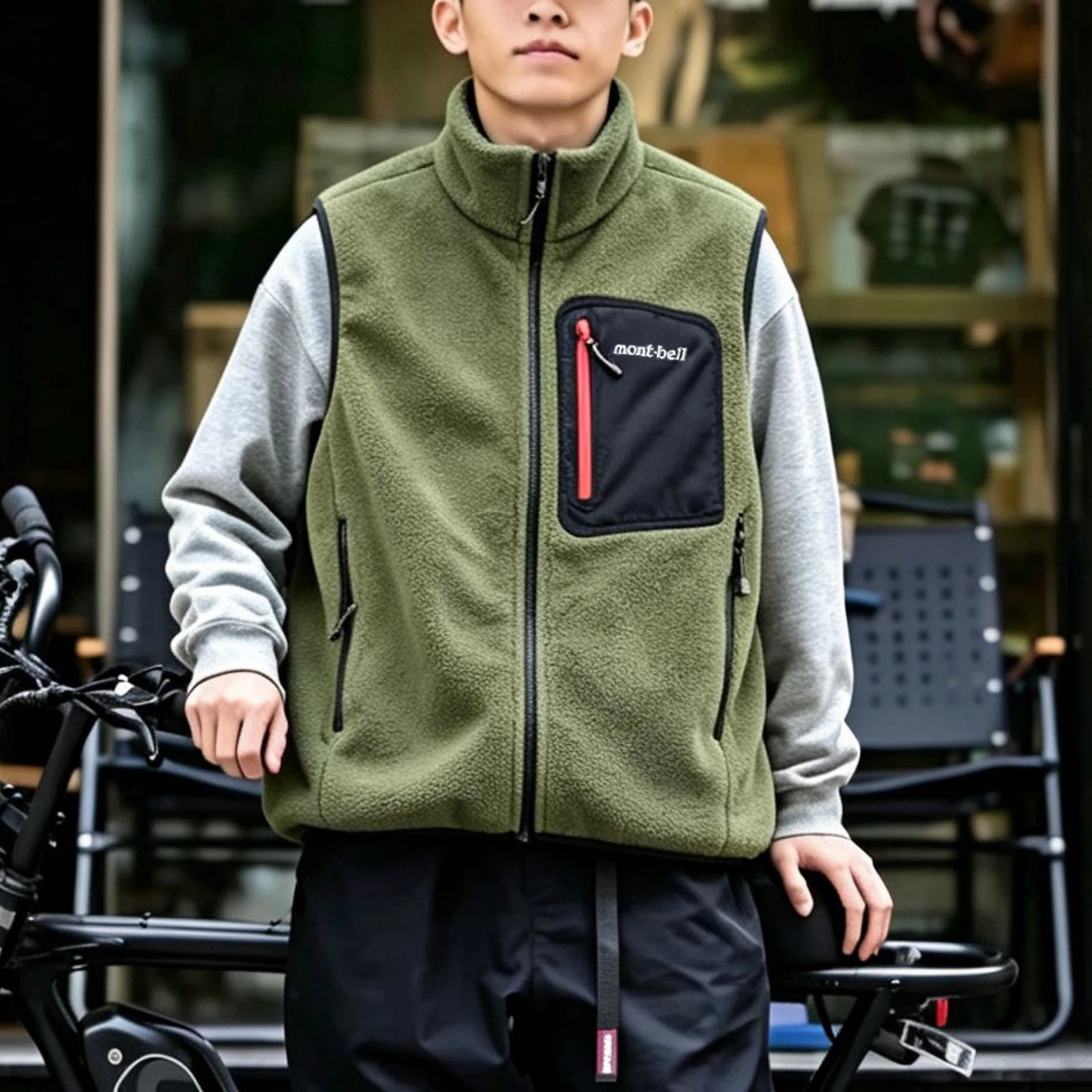 [Original Quality] Japanese Retro Mont-bell Autumn New Outdoor Reversible Fleece Color-Block Pocket Vest Jacket Unisex