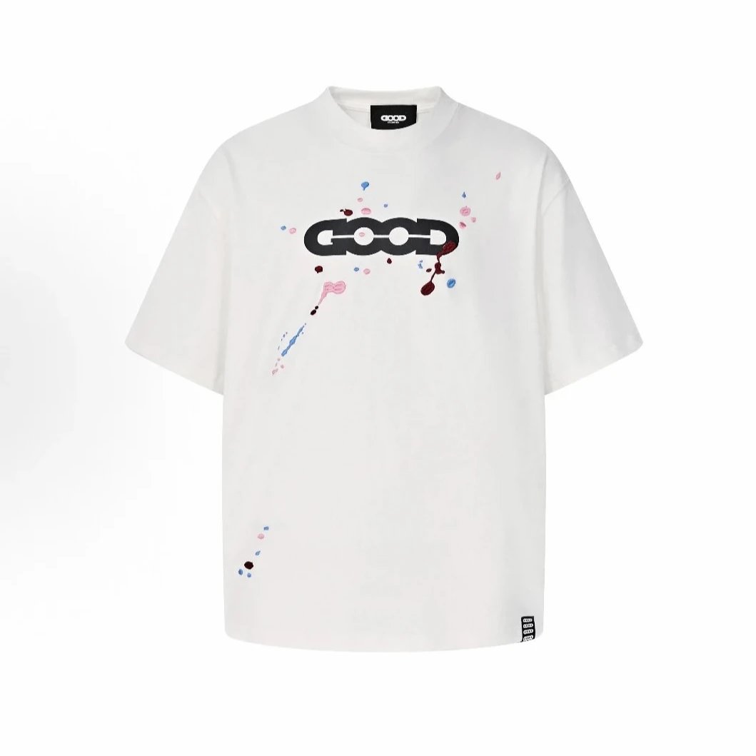 GOOD T-Shirts Rhinestone Logo Graphic — White splashed ink