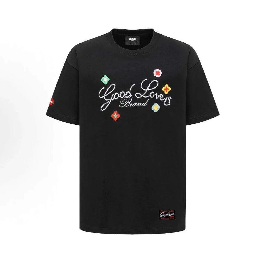 GOOD T-Shirts Rhinestone Logo Graphic — Black little flower