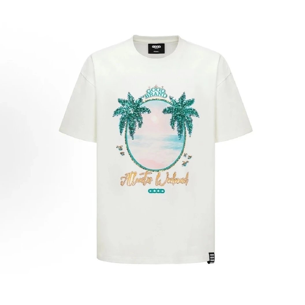 GOOD T-Shirts Rhinestone Logo Graphic — White coconut tree