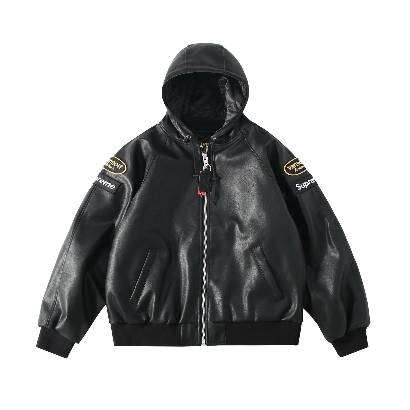 Supreme x Vans Leather Hooded Bomber Jacket Black - 1