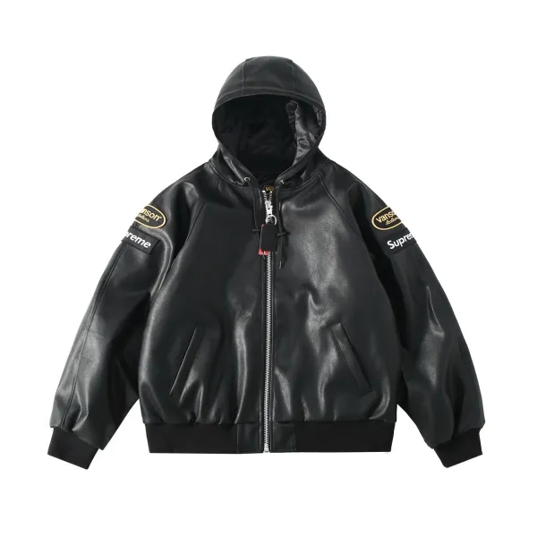Supreme x Vans Leather Hooded Bomber Jacket Black - 1
