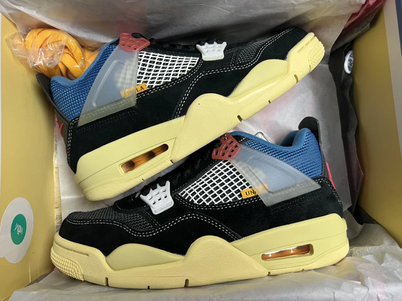 Women's H12 Union LA xAir Jordan 4 aj4union black and blue basketball shoes