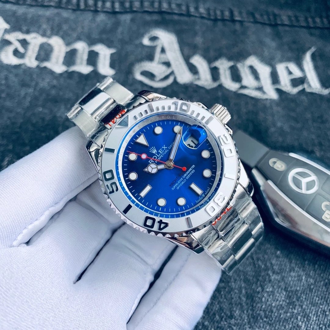 Steel Band White Bezel Blue Dial