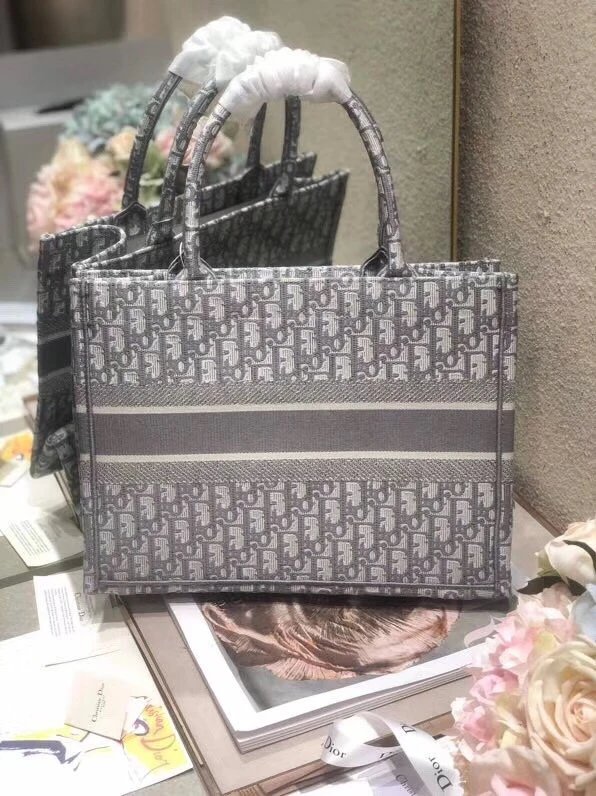 新款mini book tote迷你浅灰色刺绣老花购物袋字母标志性的oblique女手提包帆布包大号托特包 13