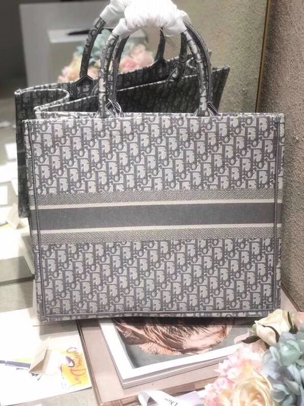 新款mini book tote迷你浅灰色刺绣老花购物袋字母标志性的oblique女手提包帆布包大号托特包 8
