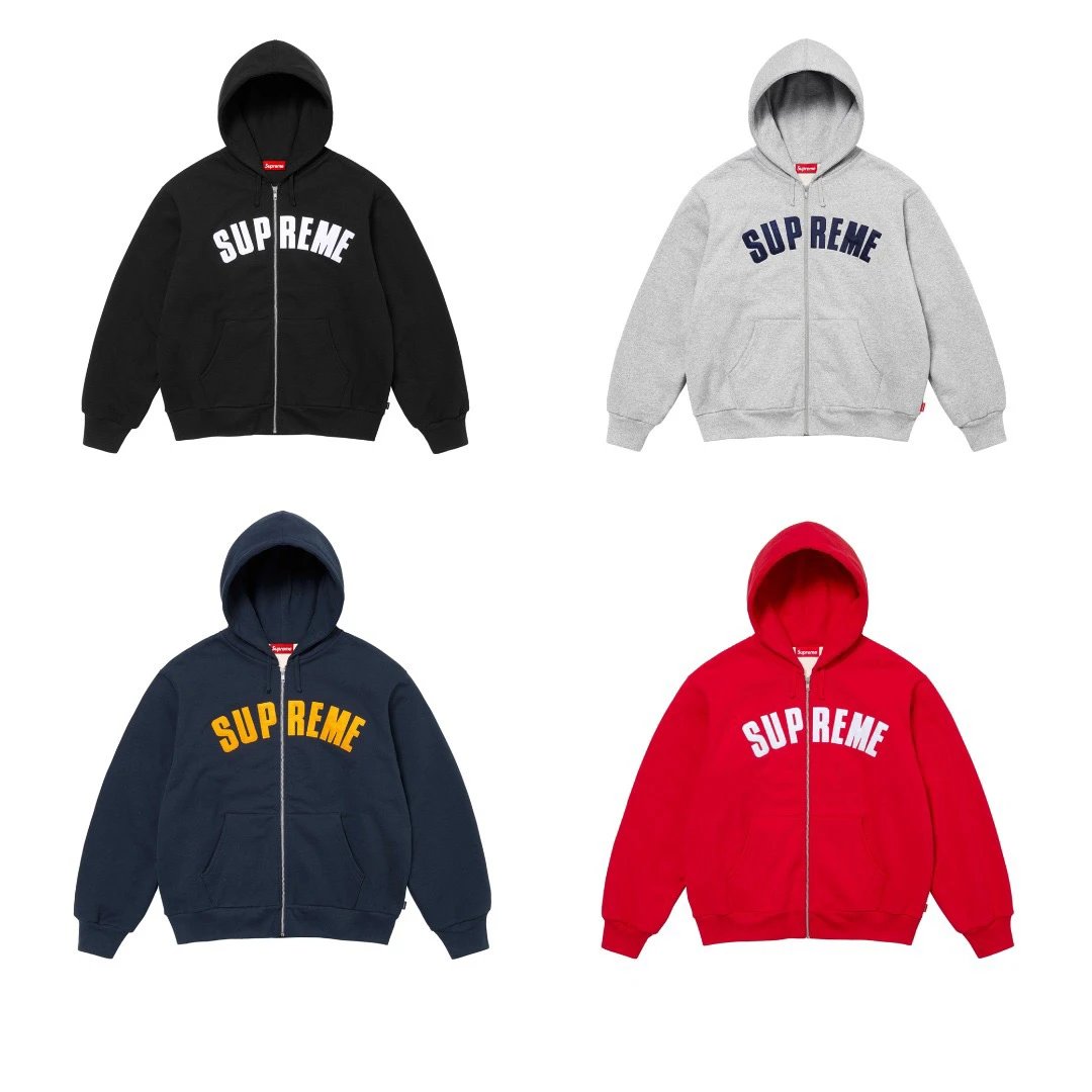 Top Version SUPREME 24FW ARC THERMAL LINED ZIP UP HOODED Waffle Lined Double Layer Hoodie