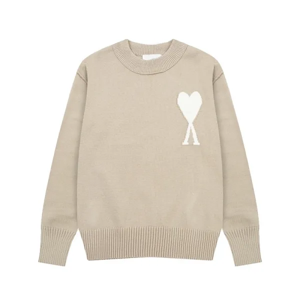 Ami Paris Heart Logo Beige Knit Sweater - 1