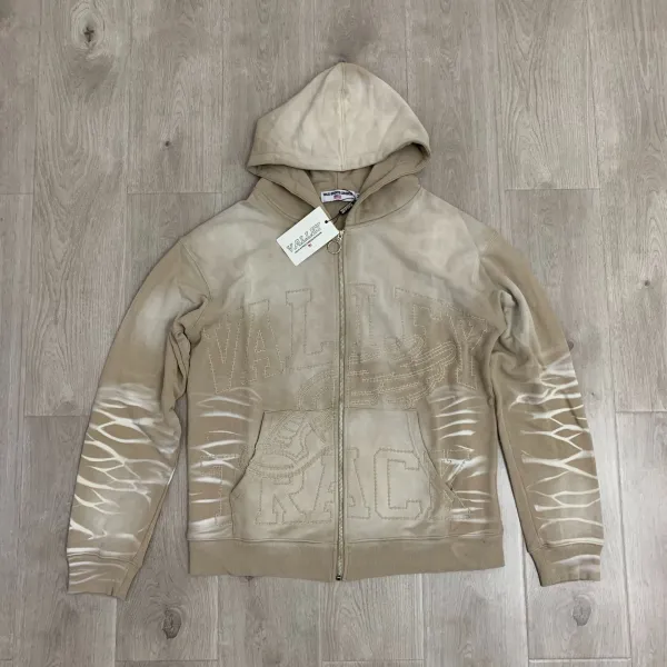 Valley Track Beige Tie-Dye Embroidered Hoodie - 1