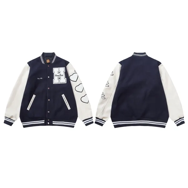 Human Made x Day All Heart Embroidered Varsity Jacket Navy and Cream - 1