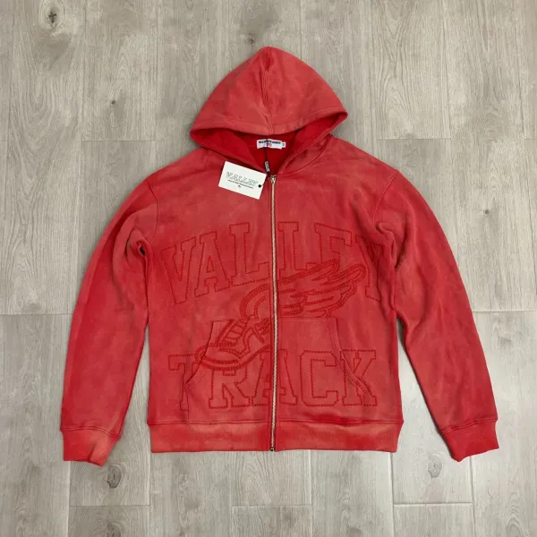 Valley Track Red Suede Zip-Up Hoodie - 1