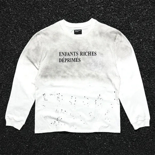 Enfants Riches Déprimés Distressed Graphic Long-Sleeve T-Shirt White - 1