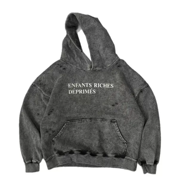 Off-White Enfants Riches Déprimés Distressed Hoodie Gray - 1