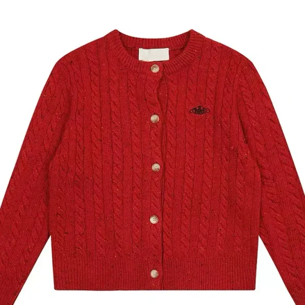 Vivienne Westwood Red Cable Knit Orb Logo Cardigan - 1