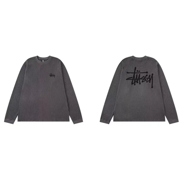 Stüssy Waffle Knit Long Sleeve Tee Charcoal Gray - 1