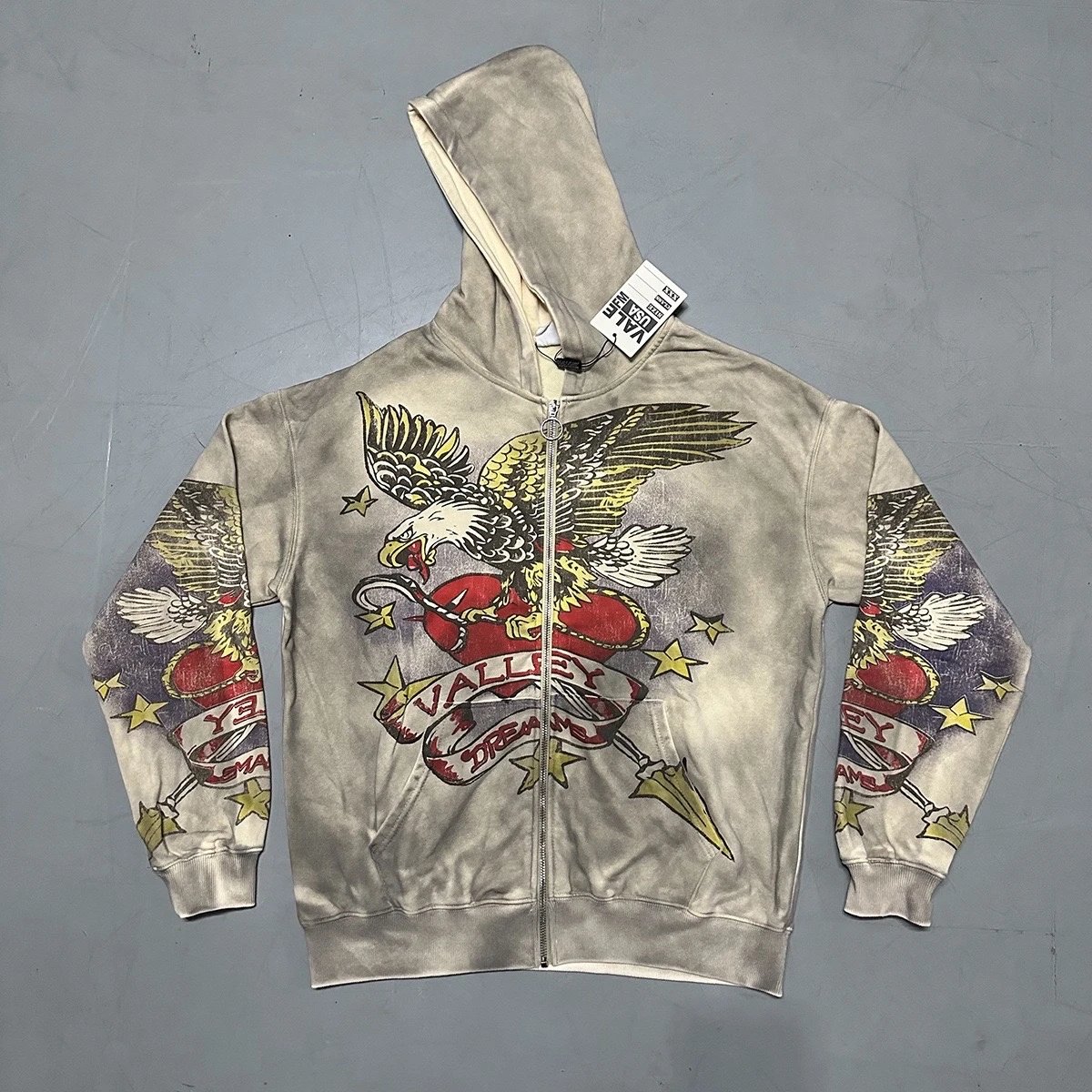 Ed Hardy Valley of Dreams Eagle Print Acid Wash Hoodie - 1