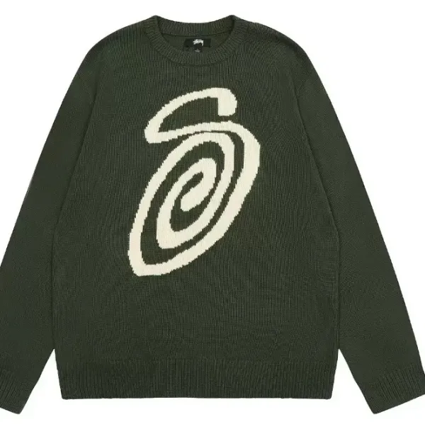 Stüssy Spiral Logo Knit Sweater Army Green - 1