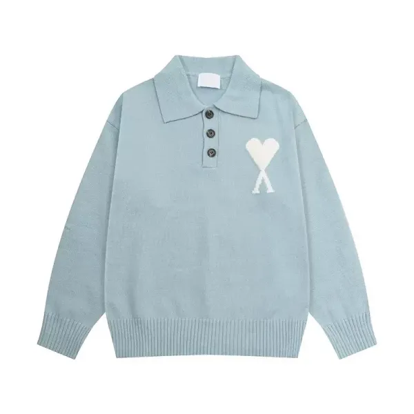 Comme des Garçons Play Heart Knit Polo Sweater Light Blue - 1