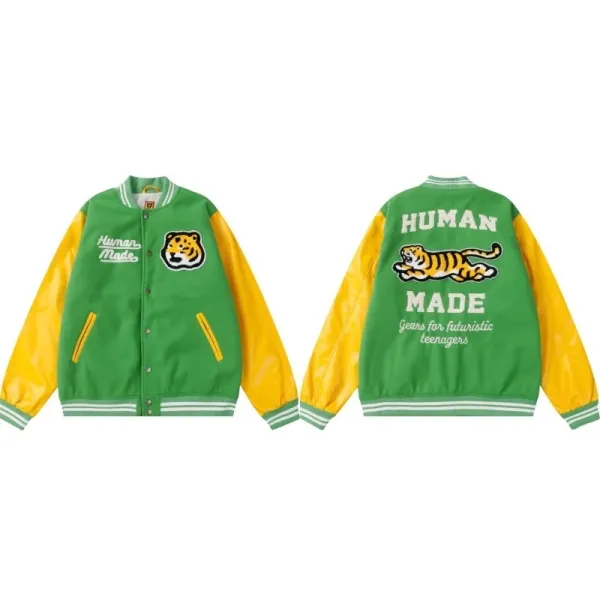 Human Made Tiger Varsity Jacket Green Yellow - 1