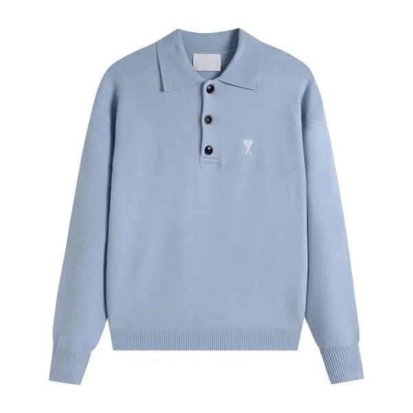 Ami Paris Ami de Coeur Knit Polo in Sky Blue - 1
