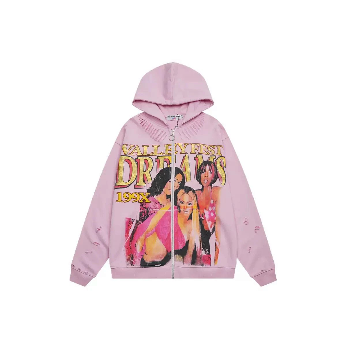 Design Valley Fest Dreams 199X Pink Distressed Graphic Zip-Up Hoodie product detail 2 in Litbuy spreadsheet finds