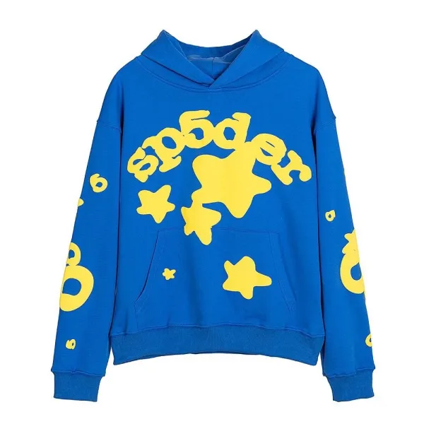 Spider Hoodie Blue Yellow Graphic Print Hoodie - 1