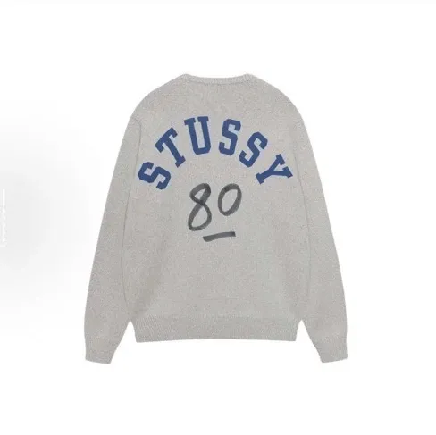 Stussy 80 Arch Logo Crewneck Sweater Gray - 1