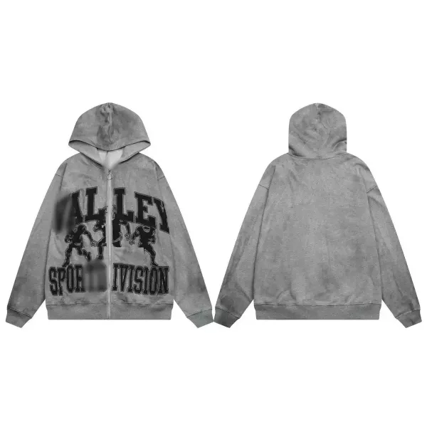 Alley Sport Division Distressed Gray Zip-Up Hoodie - 1