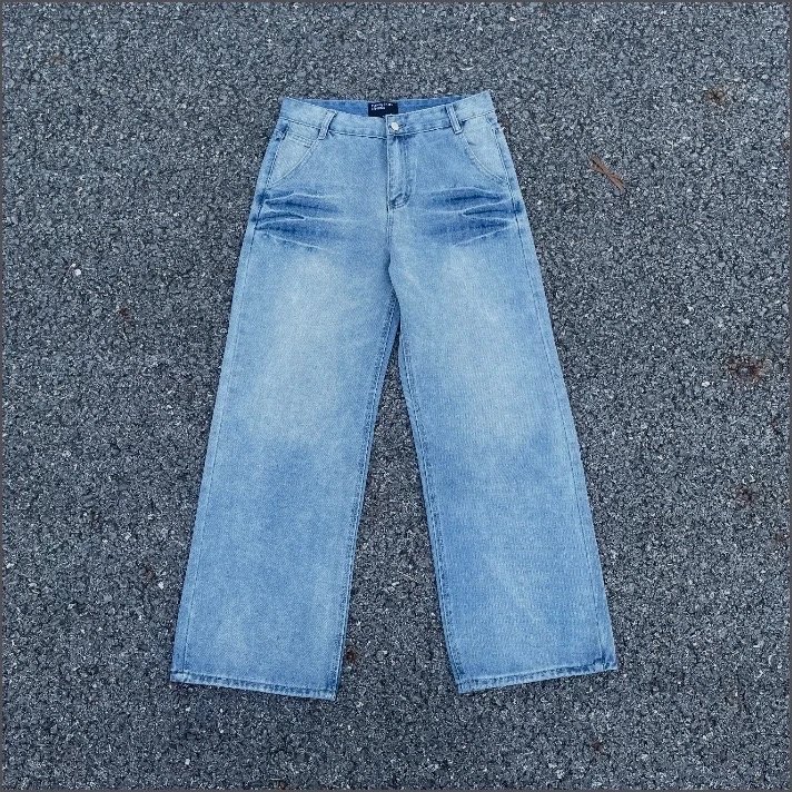 Design Wide-Leg Distressed Light Wash Jeans - 1