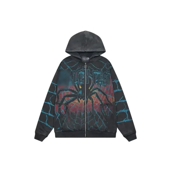 Lex Fest Spider Web Print Zip-Up Hoodie Multicolor - 1
