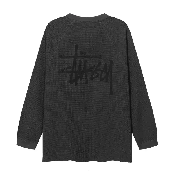 Stüssy Waffle Knit Long Sleeve Tee Black - 1
