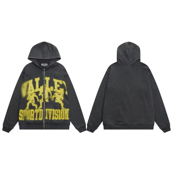 Valley Sport Division Distressed Zip-Up Hoodie Black - 1