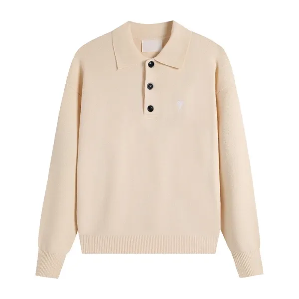 Ami Paris Polo Knit Sweater Beige - 1