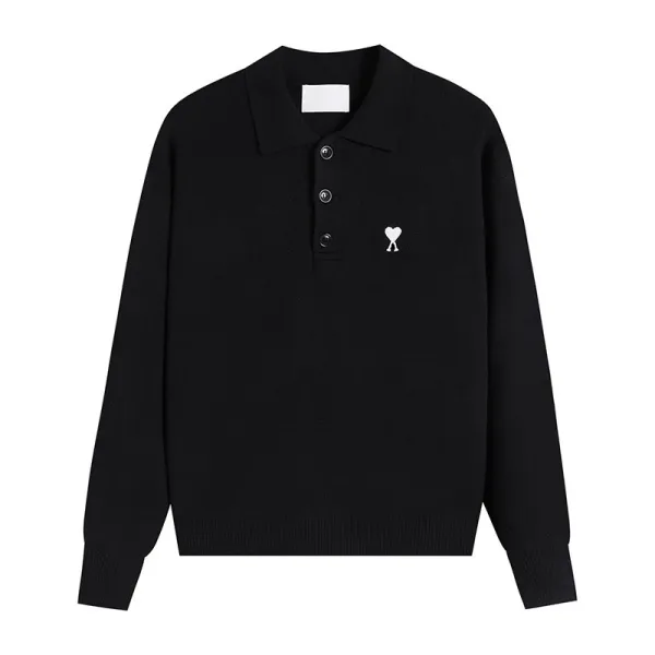 Ami Paris Ami de Coeur Knit Polo Black Sweater - 1
