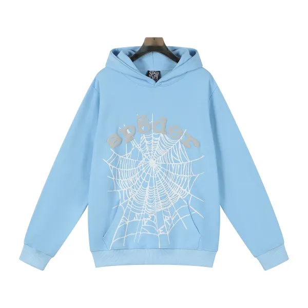 Sp5der Spider Web Print Light Blue Hoodie - 1
