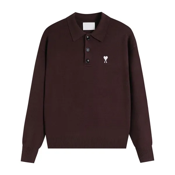 Ami Paris Ami de Coeur Knit Polo Brown Sweater - 1