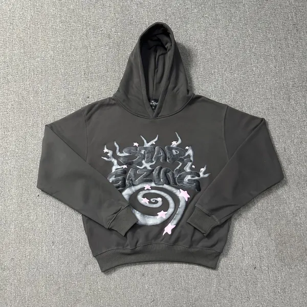 Star Gazing Hoodie Gray with Pink Star Graphic Hoodie - 1