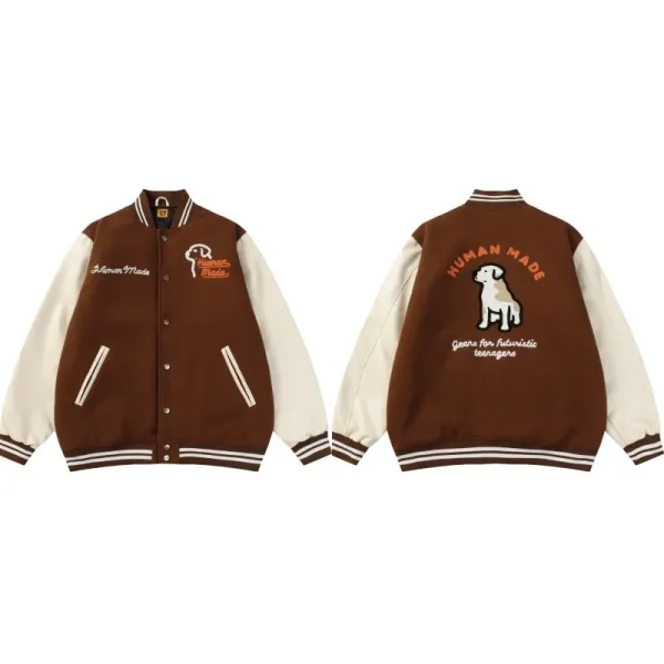 Human Made Varsity Jacket Brown and Cream - 1
