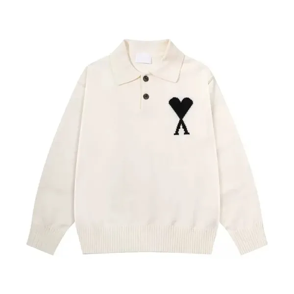 Ami Paris Ami de Coeur Ivory Knit Polo Sweater - 1