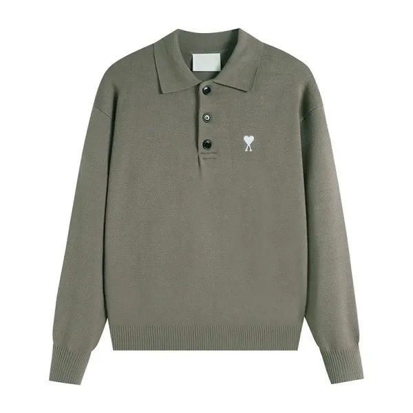 Ami Paris Ami de Coeur Knit Polo in Army Green - 1